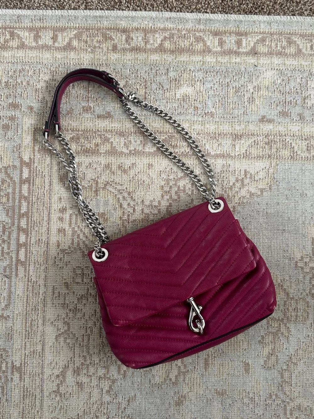 Rebecca Minkoff Quilted Magenta Shoulder Bag with Silver Chain